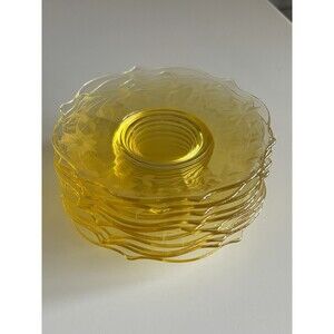 Lancaster Jubilee 10 Yellow Depression Glass Etched 7" Salad/Dessert Plates